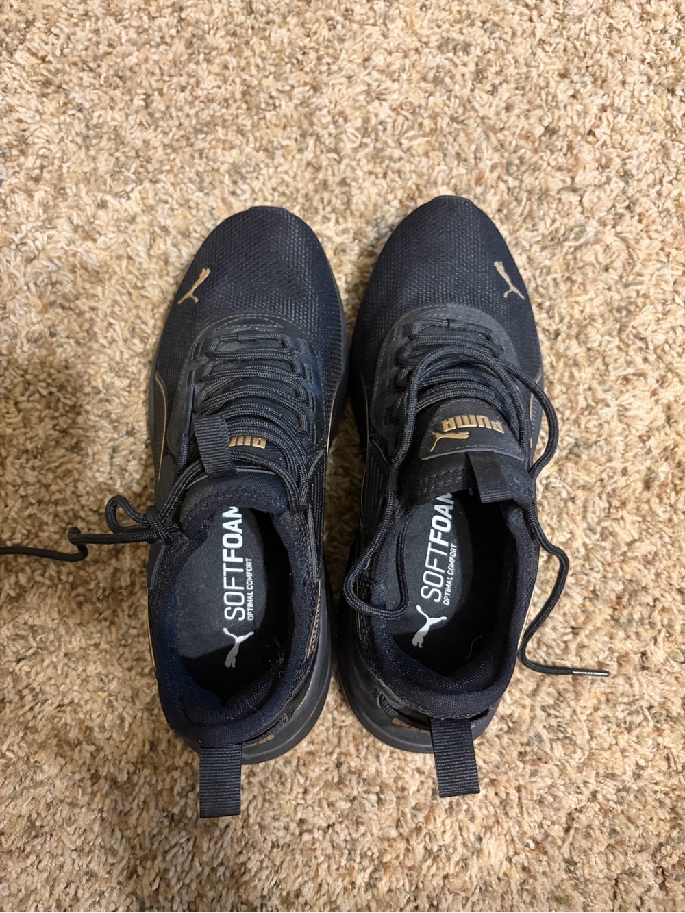 Puma Black Athletic Sneakers with Gold Logos